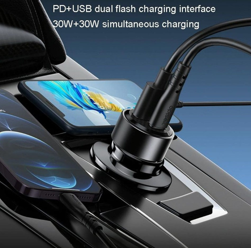 Yesido Super Fast Charging 60W Car Charger With Dual USB Type-C Cable [Y55]